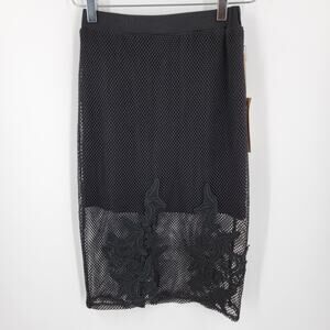 Blush Noir Skirt Women's Small Crochet Lace Floral Slit Back Zip Up New